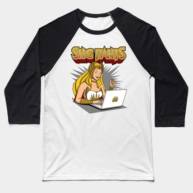 She Rants Funny 80's Superhero Techie Ranting Online Social Media Baseball T-Shirt by BoggsNicolas